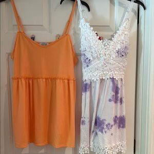 White Birch boutique lot Orange and White/purple Tie-Dye babydoll tops XL EUC